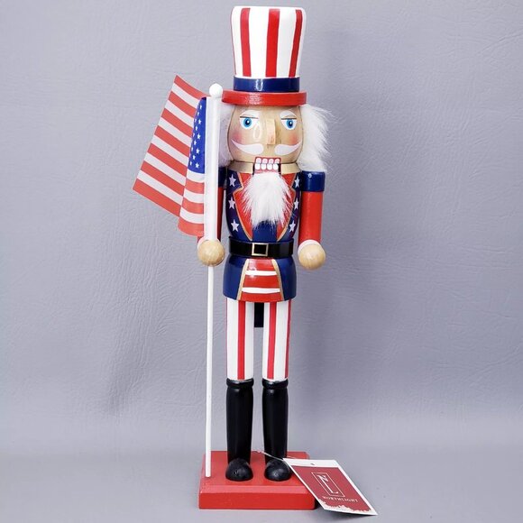 PATRIOTIC July 4th NUTCRACKER UNCLE SAM Top Hat Flag Red White Blue - Picture 2 of 16